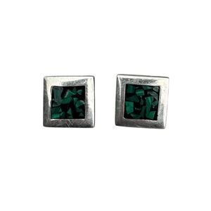 Vintage Taxco Mexico Sterling Silver 925 Green Black Inlaid Stone Cufflinks